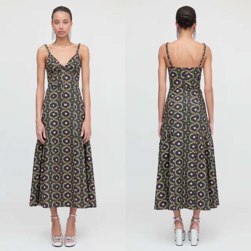 Hill House The Lillie Shell Print Midi Dress Black Cisco Trellis